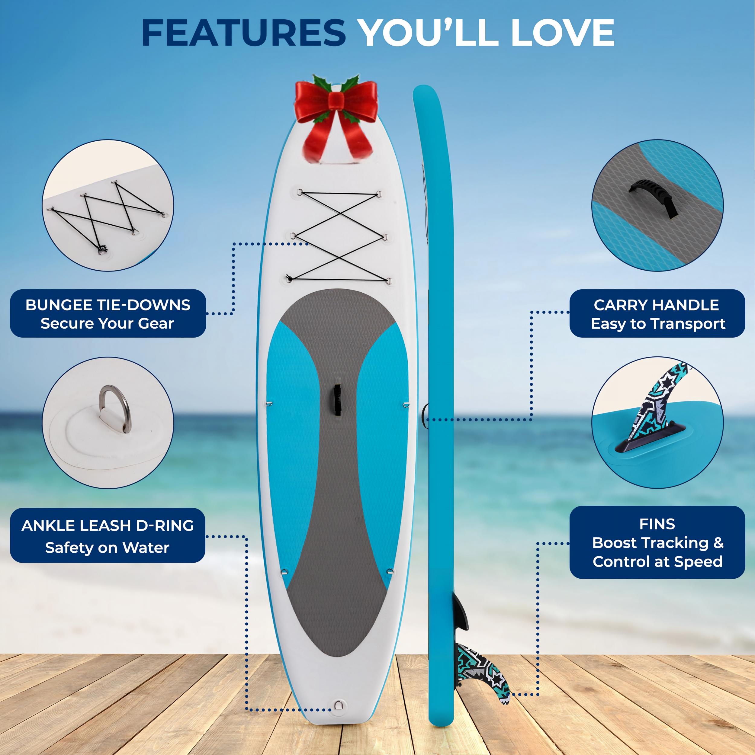 Paddle Board Inflatable Stand Up SUP 32in Wide Stable All Round Design for Adults and Kids – Paddle Board Non Slip EVA Deck Complete Kit with Paddle Pump Backpack Leash