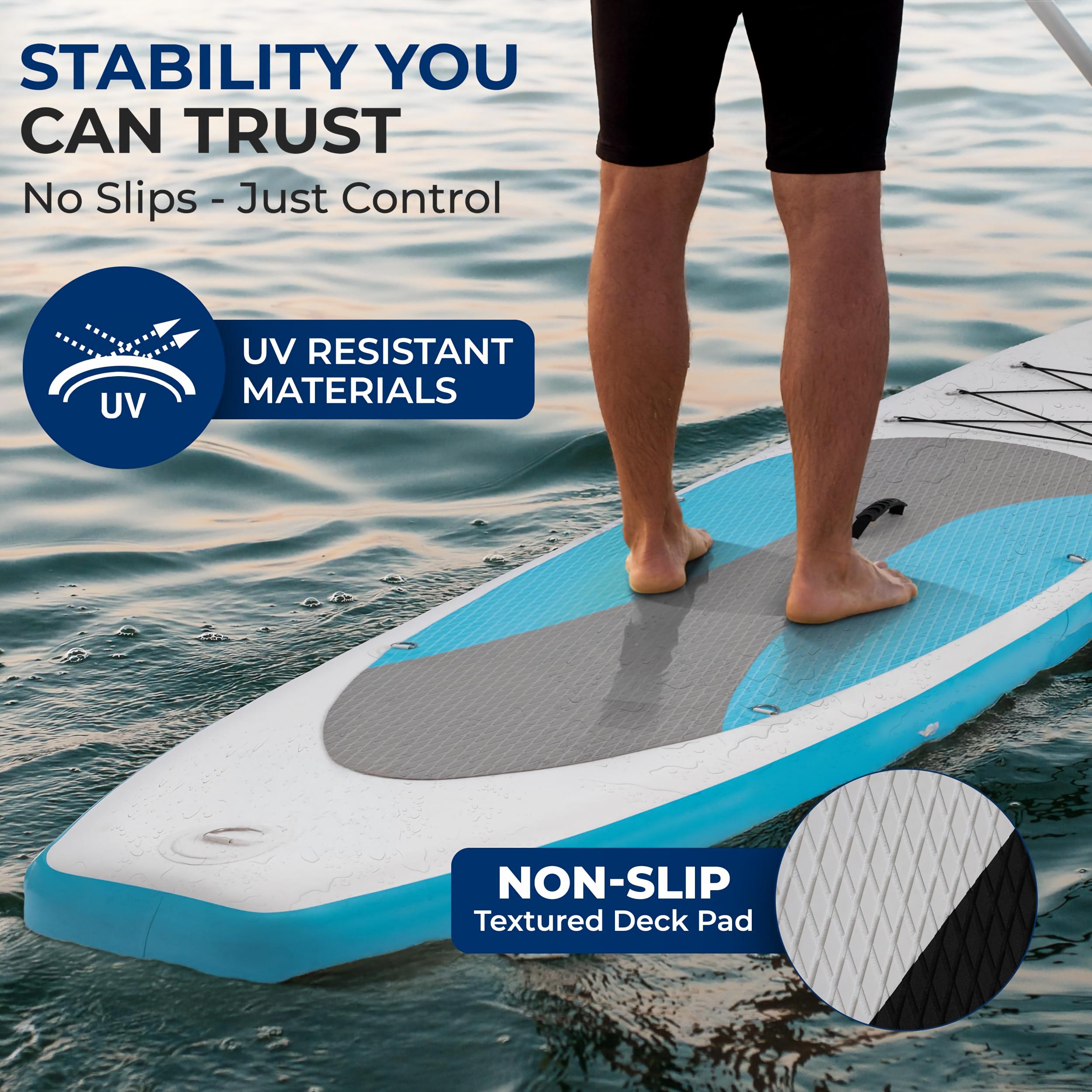 Paddle Board Inflatable Stand Up SUP 32in Wide Stable All Round Design for Adults and Kids – Paddle Board Non Slip EVA Deck Complete Kit with Paddle Pump Backpack Leash