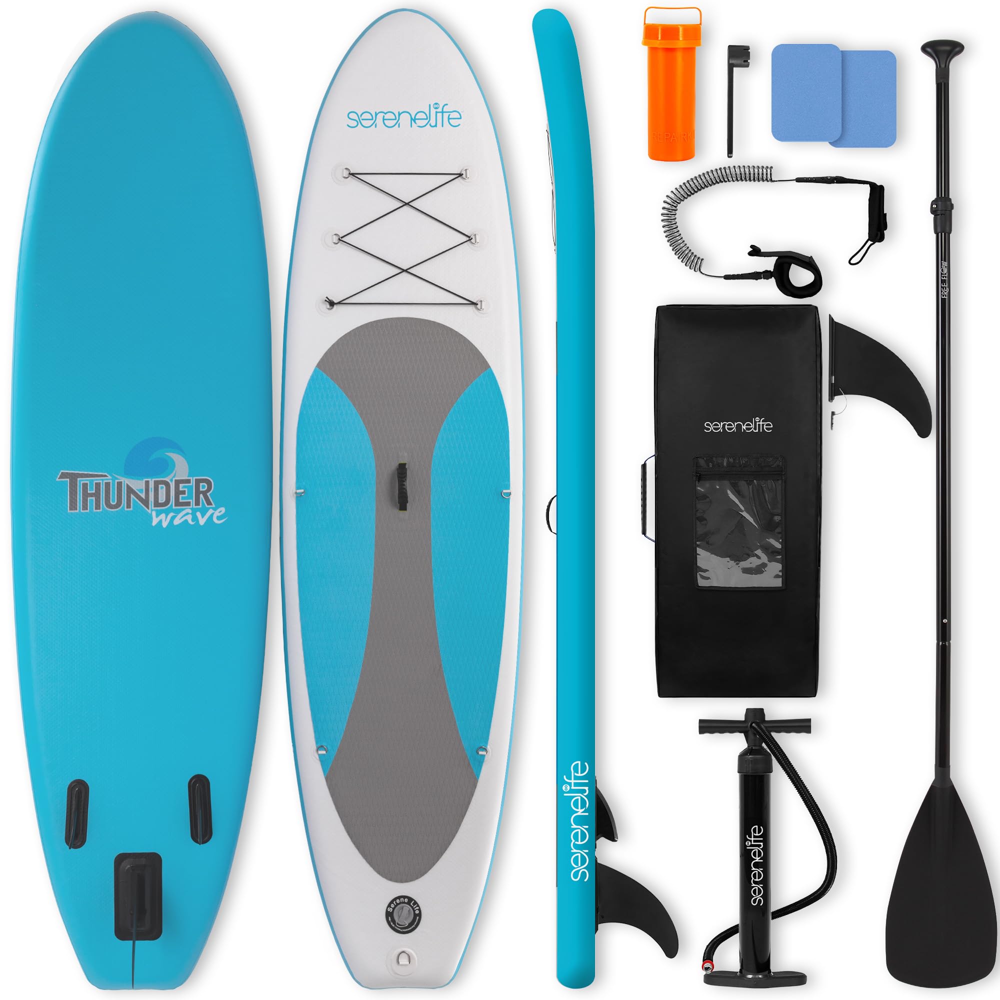 Paddle Board Inflatable Stand Up SUP 32in Wide Stable All Round Design for Adults and Kids – Paddle Board Non Slip EVA Deck Complete Kit with Paddle Pump Backpack Leash