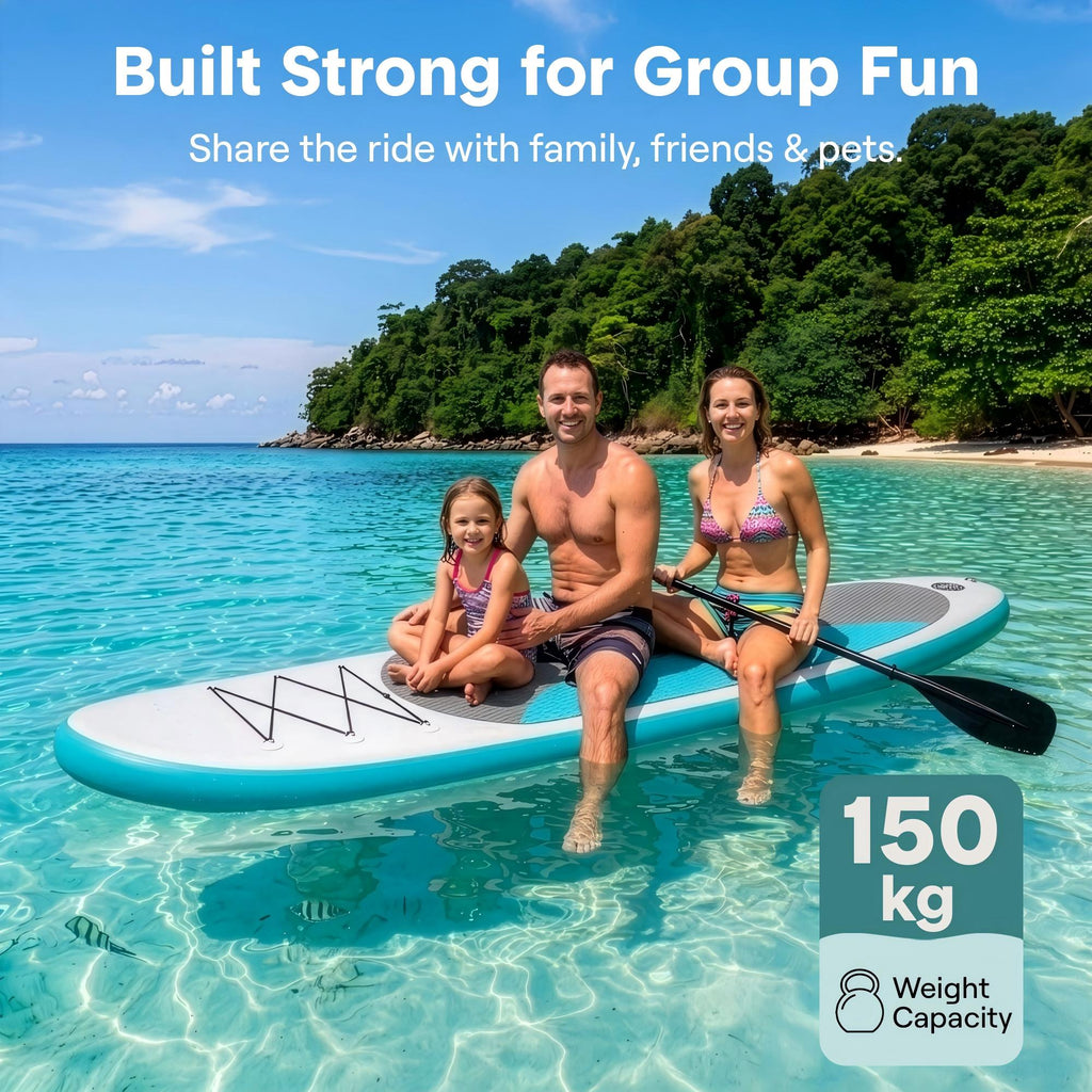 Paddle Board Inflatable Stand Up SUP 32in Wide Stable All Round Design for Adults and Kids – Paddle Board Non Slip EVA Deck Complete Kit with Paddle Pump Backpack Leash