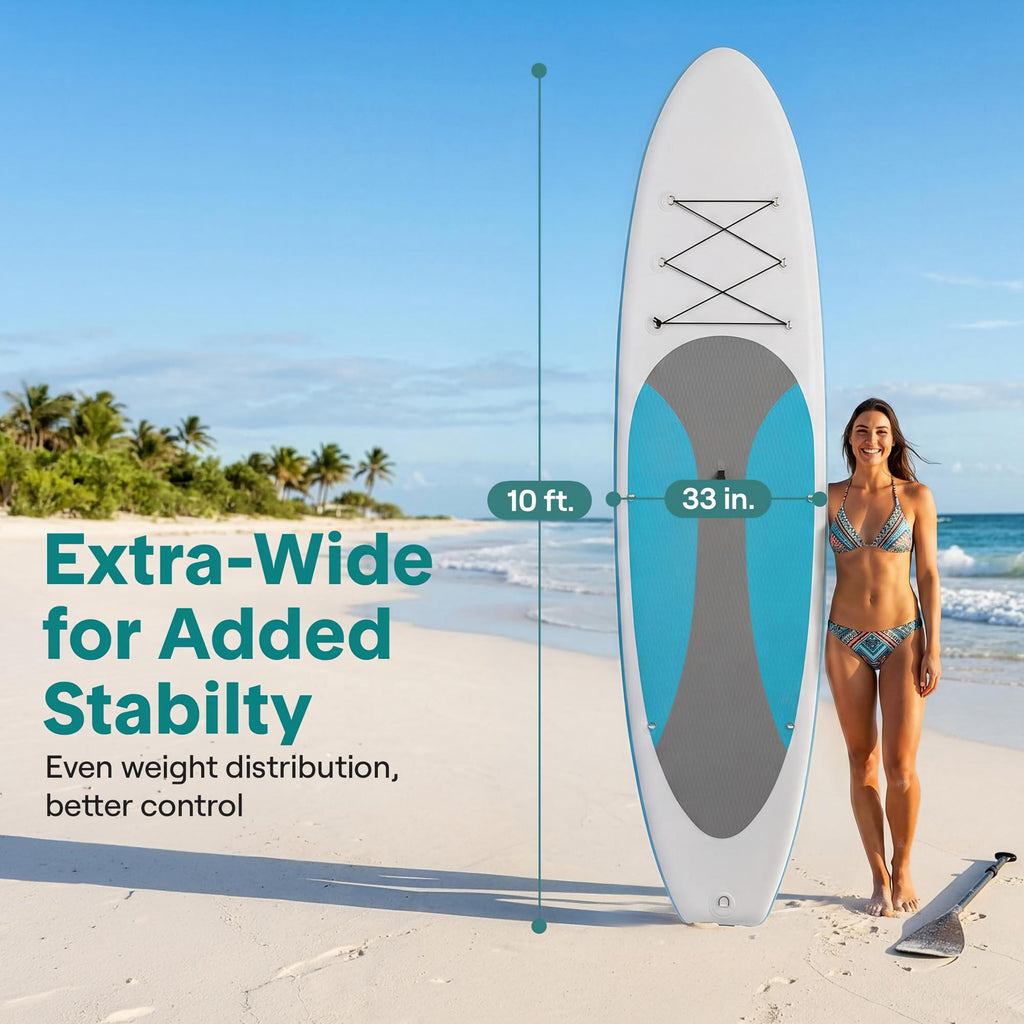 Paddle Board Inflatable Stand Up SUP 32in Wide Stable All Round Design for Adults and Kids – Paddle Board Non Slip EVA Deck Complete Kit with Paddle Pump Backpack Leash