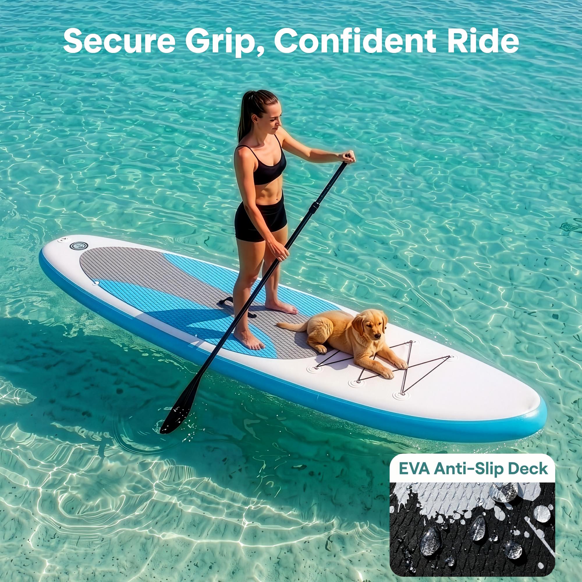 Paddle Board Inflatable Stand Up SUP 32in Wide Stable All Round Design for Adults and Kids – Paddle Board Non Slip EVA Deck Complete Kit with Paddle Pump Backpack Leash