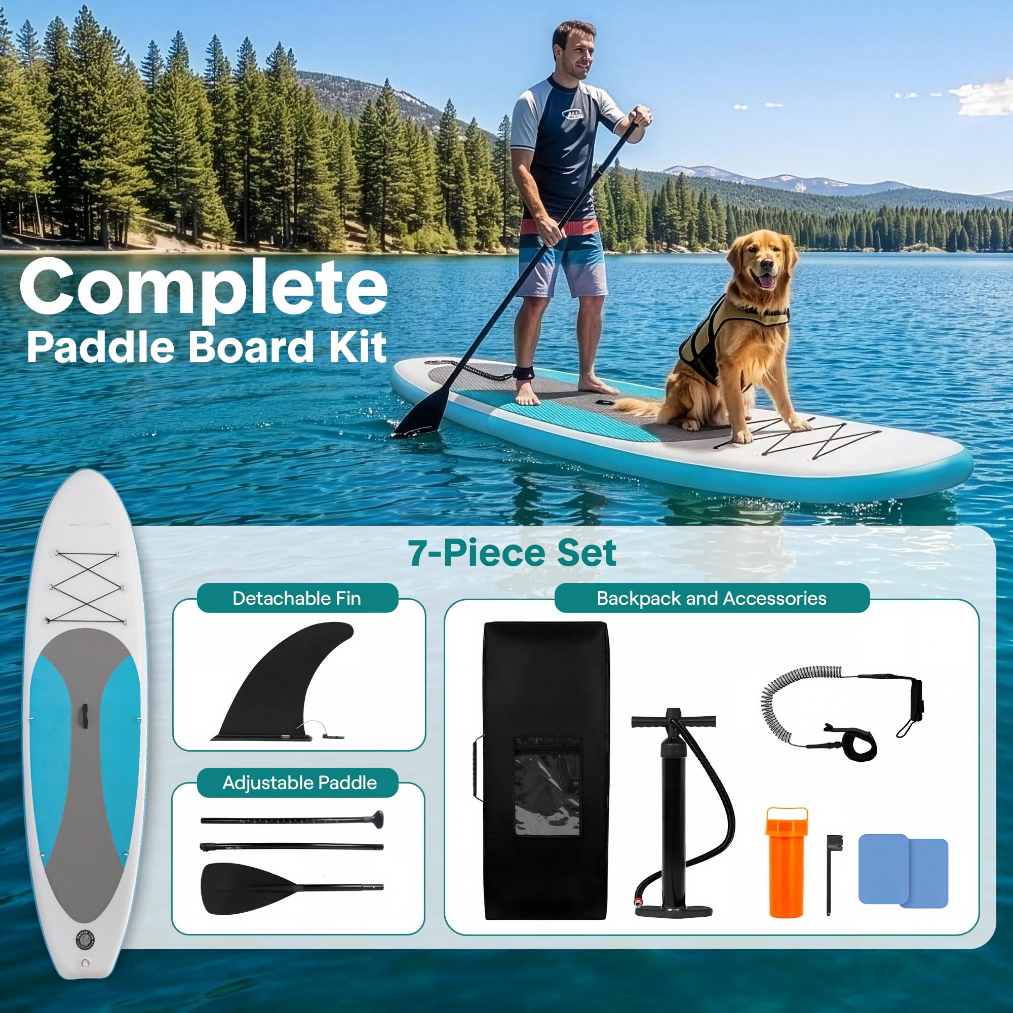 Paddle Board Inflatable Stand Up SUP 32in Wide Stable All Round Design for Adults and Kids – Paddle Board Non Slip EVA Deck Complete Kit with Paddle Pump Backpack Leash