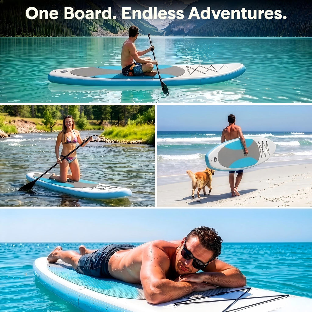 Paddle Board Inflatable Stand Up SUP 32in Wide Stable All Round Design for Adults and Kids – Paddle Board Non Slip EVA Deck Complete Kit with Paddle Pump Backpack Leash