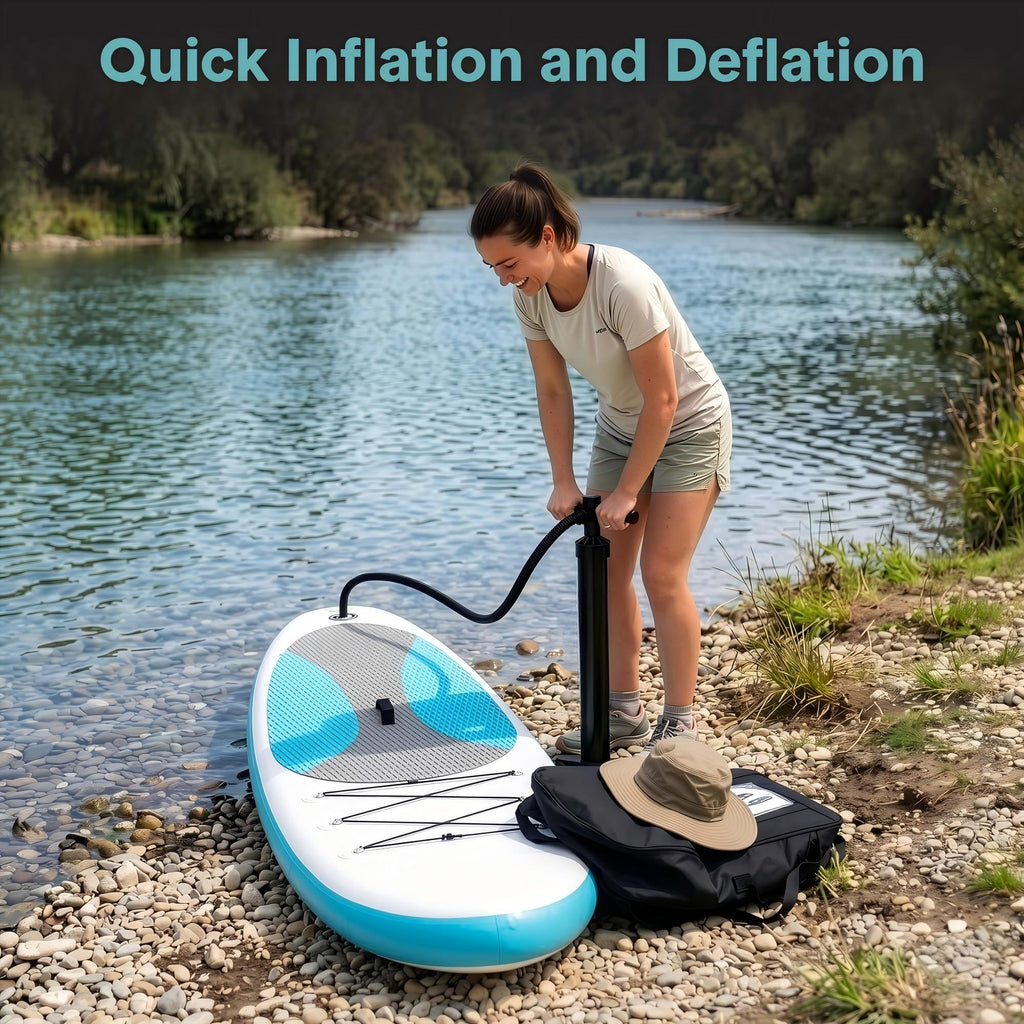 Paddle Board Inflatable Stand Up SUP 32in Wide Stable All Round Design for Adults and Kids – Paddle Board Non Slip EVA Deck Complete Kit with Paddle Pump Backpack Leash